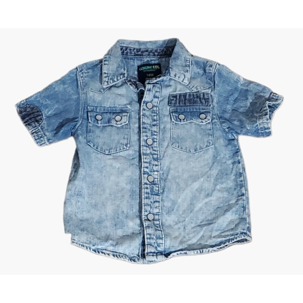 Genuine Kids From Osh Kosh Denim Shirt Acid Wash Pearl Snap Short Sleeve 18month